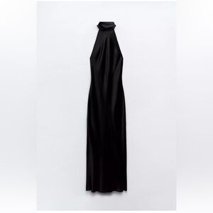 Zara Black Satin High Neck Gown